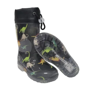 Warm LED Light Black Rain Boot for Boys