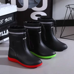 Warm Plush Ling PVC Rain Boots Wellington Gum Boots Thick Calf Rain Boots for Men