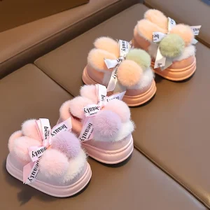 Warm Winter Cotton Slippers for Boys and Girls Cute Cartoon Indoor Home Shoes with Non slip PVC & Plush Insole for Kids