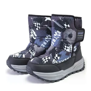 Water-resistant Kids Snow Boots Thickness Fuzzy Lining Winter Shoes Easy Wear Anti-slip Buckle Sole Walking Shoes for Snow Day