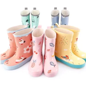Waterproof Children Fashion Rubber Boots with Cotton Lining Kids Rain Boots Footwear Shoes