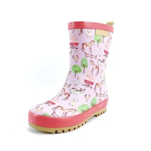 Waterproof High Quality Fashion Pink Cotton Print Rubber Kid Rain Boots