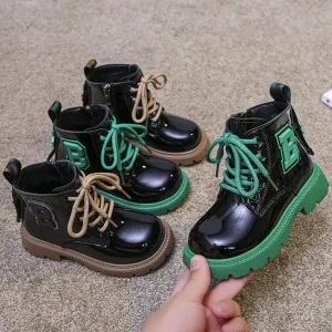 Waterproof Kids Boots Girls Casual Shoes Patent Leather Ankle Boots Fashion Thickened Children Walking Boots