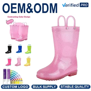 Waterproof Kids Rain Boots for Boys and Girls Bright Color Rubber Toddler Boots with Easy on Handles for Outdoor Play