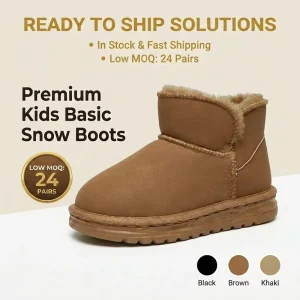 Waterproof PU Leather Kids Winter Boots Warm Faux Fur Lined Children’s Snow Boots Cozy Ankle Boots for Boys Girls
