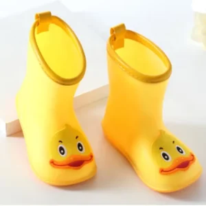 Waterproof PVC Kids Rain Boots Non Slip Rubber Water Shoes with Polyester Lining for All Seasons Summer and Winter