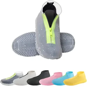 Waterproof Silicone Shoe Covers Reusable Foldable Not-Slip Rain Galoshes with Zipper Shoe Protector Overshoes for Kids Men Women