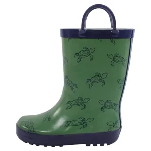 Waterproof Toddler Rain Boots with Easy-On Handles Cute Printed Kids Rubber Boots for Outdoor Play and Rainy Days