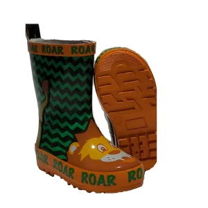 Wave Print Children Gumboots Brown Lion Rubber Rain Boots Non Slip Waterproof Green Boots for Boys
