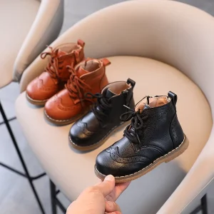 Western Design Children’s Winter Shoes British Styles Baby Booties for Boys and Girls High Quality Black Kids Boots