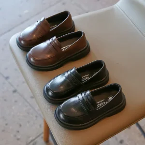 Western School Shoes Black for Boys Oxford Shiny Fashion Children Dress Footwear Light Weight Flat Brown Kids Loafers