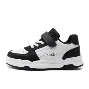 White Kids Black School Shoes Waterproof PU Rubber Sole Children’s Casual Skate Shoes