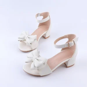 White PrincessShoes SweetStyle Children’s formal shoes decorated with pearl bows suitable for school dance classes