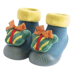 Winter 3D Thick Warm Rubber Soles Cartoon Christmas Doll Fuzzy Warm Baby Non Slip Floor Socks Cute Toddler Shoes Girl