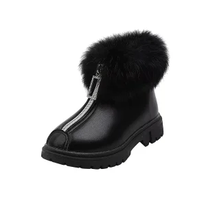 Winter Ankle Boots for Kids 4-14 Years High Ankle Snow Boots with Warm Fleece Lining Front Zipper Cotton Insole for Girls