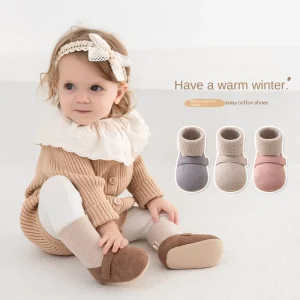 Winter Baby Toddler Shoes Socks Knitted Non Slip Soft Bottom Anti Bacterial Thick Crew Cotton Cartoon Coral Fleece Indoor