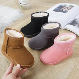 Winter Brown Gray Plush Inside Casual Snow Boots Shoes for Boys and Girls