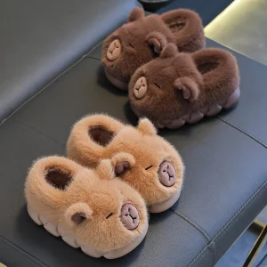 Winter Capibara Slippers Kids Fashion Warm Shoes for Teen Boys New Design Girl Fluffy Plush Capibara Slippers