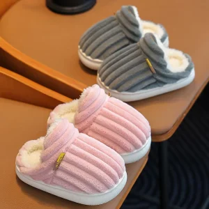 Winter Children Cartoon Warm Slippers for Non Slip Fleece Lined Fluffy Covered Heel At Home Wear for Boys Girls