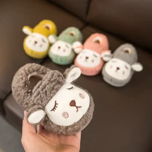 Winter Children Girls Cartoon Sheep Indoor Home Fleece Warm Slippers Boys Kids Casual Non Slip Shoes Cute Animal Anti Slip