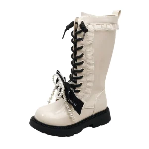 Winter Children Girls Cute Cartoon Pearls Plush Warm Long Boots Teen Kids Toddler Girl Outdoor Princess Casual Snow Boots