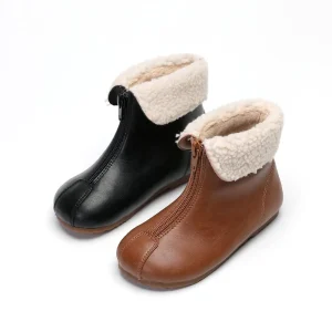 Winter Children Shoes Leather Fashionable Warm Fur Lining Snow Boots for Kids