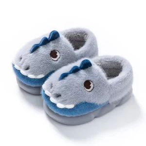 Winter Children Thermal Dinosaur Cotton Warm Slippers Quiet Indoor Non slip Baby Plush Hotel & House Use