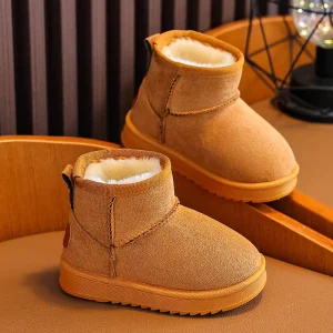 Winter Children’s Ankle Snow Boots Suede Velvet Thickened Boys’ and Girls’ Warm Plush Lining Non Slip Cotton Boots