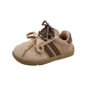 Winter Children’s Boys Girls Genuine Leather Plush Warmth Casual Board Shoes Kids Toddler Stripe Soft Sole Outdoor Sports Shoes