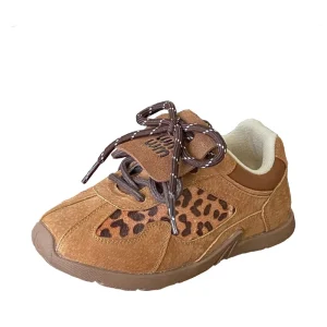 Winter Children’s Boys Girls Leopard Brown Skateboarding Shoes Kids Toddler Letter Printed Flats Patchwork Streetwear Sneakers