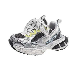 Winter Children’s Color-polished Old Daddy Shoes Mid-Calf Velcro Closure Breathable Running Shoes Solid Letters