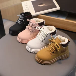 Winter Children’s Lighted Soft Warm Plush Ankle Snow Boots Non-Slip Outdoor Walking for Girls and Boys