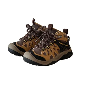 Winter Children’s Mid-Top Hiking Boots Velcro Closure Non-Slip Fleece-Lined Warm Two-Layer Unisex Sports Shoes