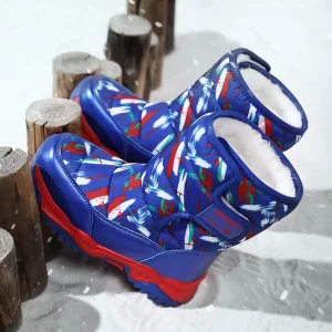 Winter Children’s Snow Boots New Boys Fleece Lined Thickened Warm High Top Cotton Shoes Older Kids Warm Cotton Boots