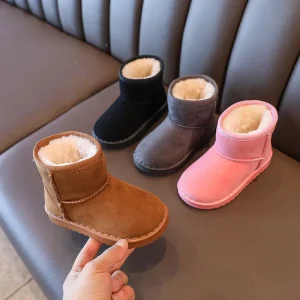 Winter Children’s Snow Boots With Fleece for Boys and Girls Ankle Boots Suede Cotton Shoes Large Children’s Warm Shoes