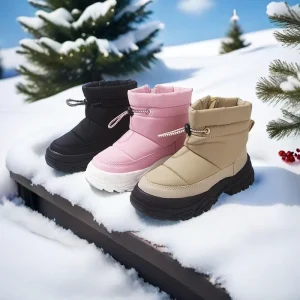Winter Cold Adhesive PU Upper Printed Mid Calf Children’s Snow Boots Waterproof Plush Lining Rubber Sole Unisex 4 6Y Warm