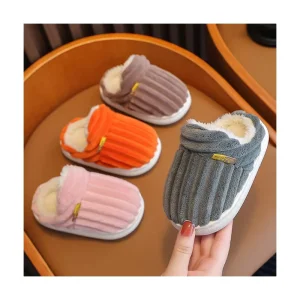 Winter Cotton Boys Girls Slippers Breathable Kids Sandals With Plush Insole Keep Warm Bedroom Shoes With Bag Heel
