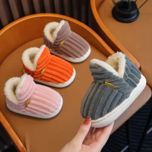 Winter Cotton Boys and Girls Slippers Soft Platform Sandals with Bag and Heel Kids’ Bedroom Shoes Keep Warm
