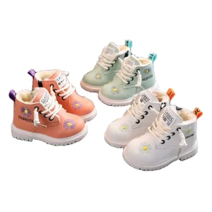 Winter Cotton Fashion Children’s Cartoon Warm Shoes Boys’ Short Girls’ Side Zipper Snow Boots for Kids
