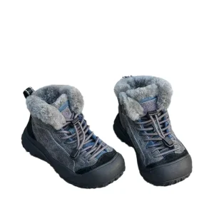 Winter Cowhide High Top Plush Boots for Kids Boys Girls Top Layer Casual Shoes Versatile Platform Snow Boots