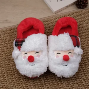 Winter Cozy Borg Plush Santa Claus Warm Shoes Indoor Anti-slip Christmas Slippers for Women and Kids