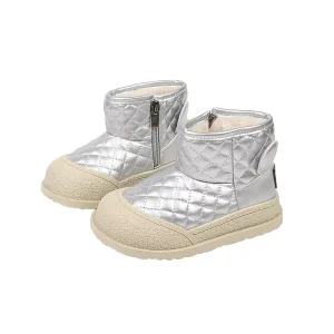 Winter Fashion for Kids Boys and Girls Trendy Plaid PU Plush Soft Soled Thick Warm Faux Fur Snow Boots for Toddlers
