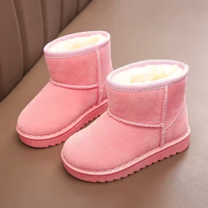 Winter Fashionable School Kids Snow Boots Solid Color Classic Children Boys Girls Warm Cotton Ankle Height Slip-On Closure