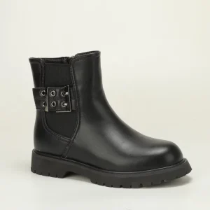 Winter Fleece Lined Kids Chelsea Boots Double Metal Buckle Elastic Anti slip Platform Boots Simple Biker Girls Ankle Boots