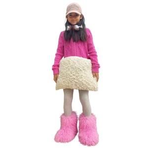 Winter Fluffy Faux Wool Fur Kids Boots Plush Warm Mid Calf Snow Boots Luxury Footwear Furry Fur Long Hair Boots