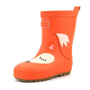 Winter Fox Printed Faux Fur Lining Kid Rain Boots Girls Boys Natural Rubber Waterproof Garden Boots