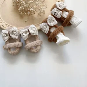 Winter Girls Soybean Shoes Cute Baby Walking Shoes Thickened Warm Infant Cute Bow Princess Shoes