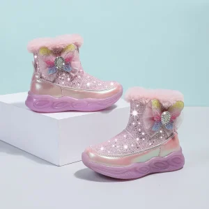 Winter Glitter Snow Boots for Toddlers Fashion Trend Warm Baby Footwear Children Black and Pink Boots for Female Kids