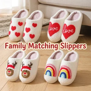 Winter Indoor Home Warm Plush Cartoon Thermal Comfort Heart Rainbow Christmas Reindeer Family Matching for Women Men