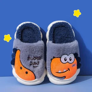 Winter Kids Fleece Slippers Parent Child Warm Fleece Lined Non-slip Thick Sole Cute for Boys Girls Toddlers